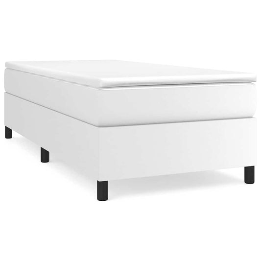 Box Spring Bed Frame White Single Faux Leather