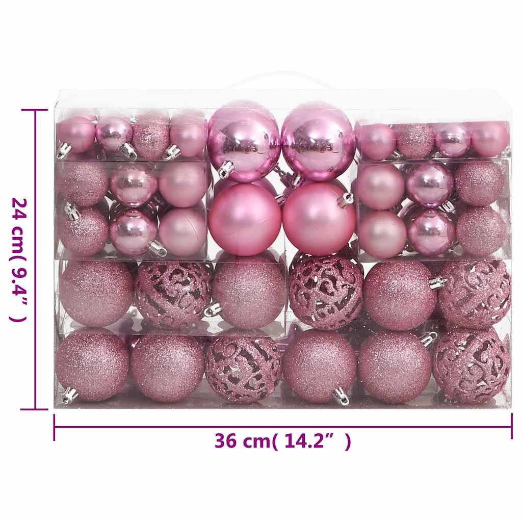 111 Piece Christmas Bauble Set Pink Polystyrene