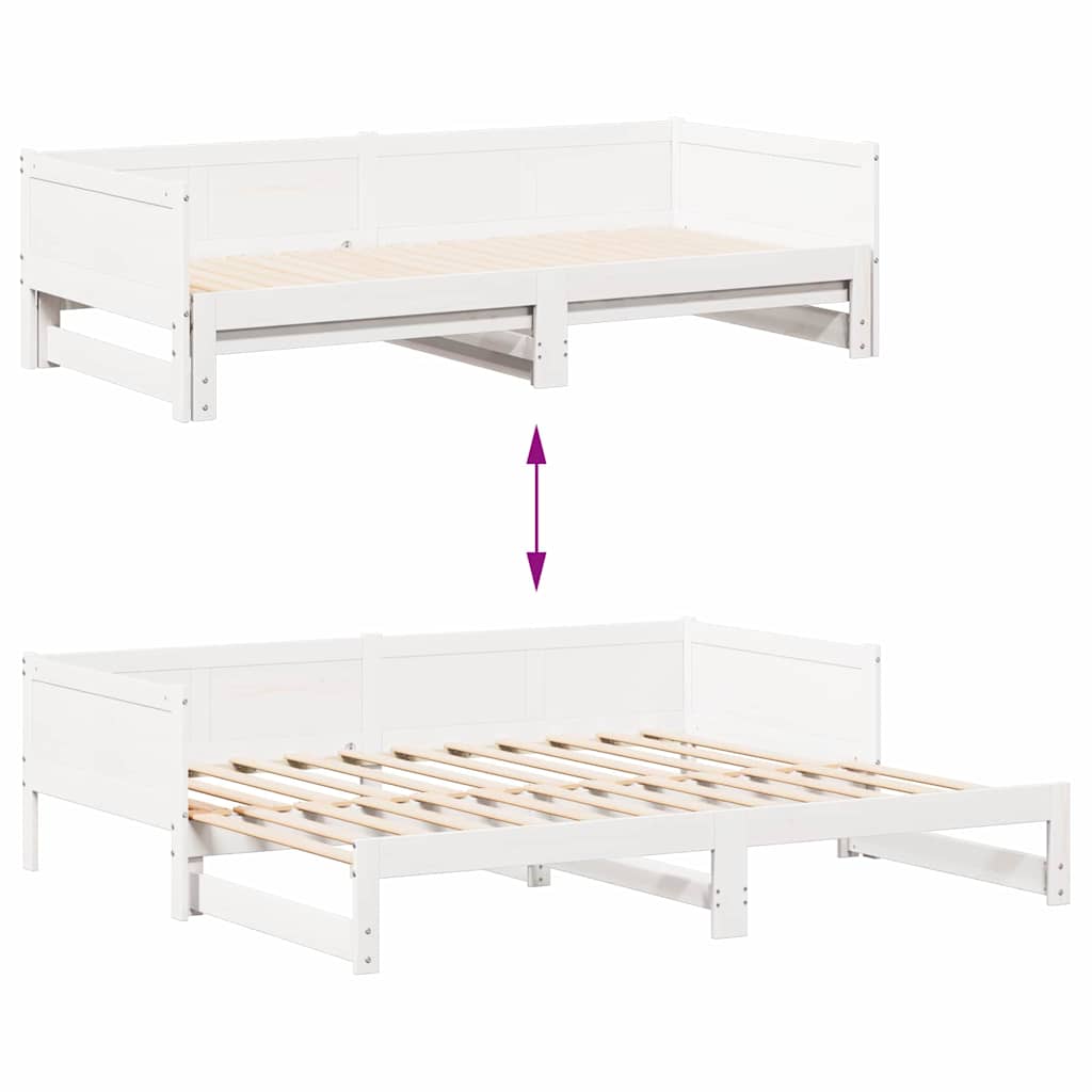 Pull-out Day Bed White 203.5 x 184 x 56.5 cm Solid Pine Wood