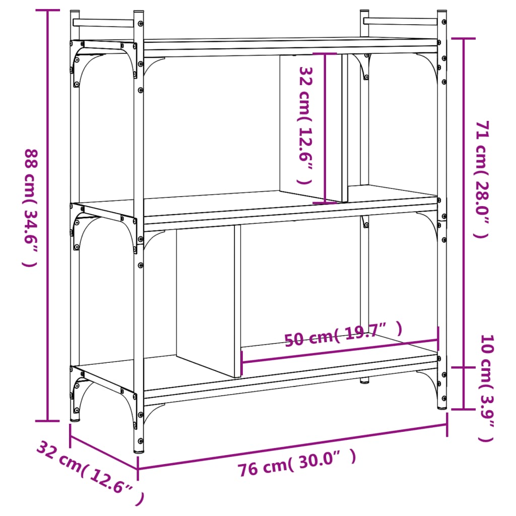 Bookcase 3-Tier Grey Sonoma 76x32x88 cm Engineered Wood