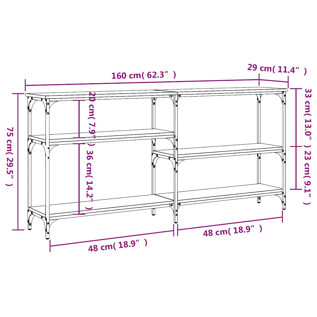 Console Table Grey Sonoma 160x29x75 cm Engineered Wood