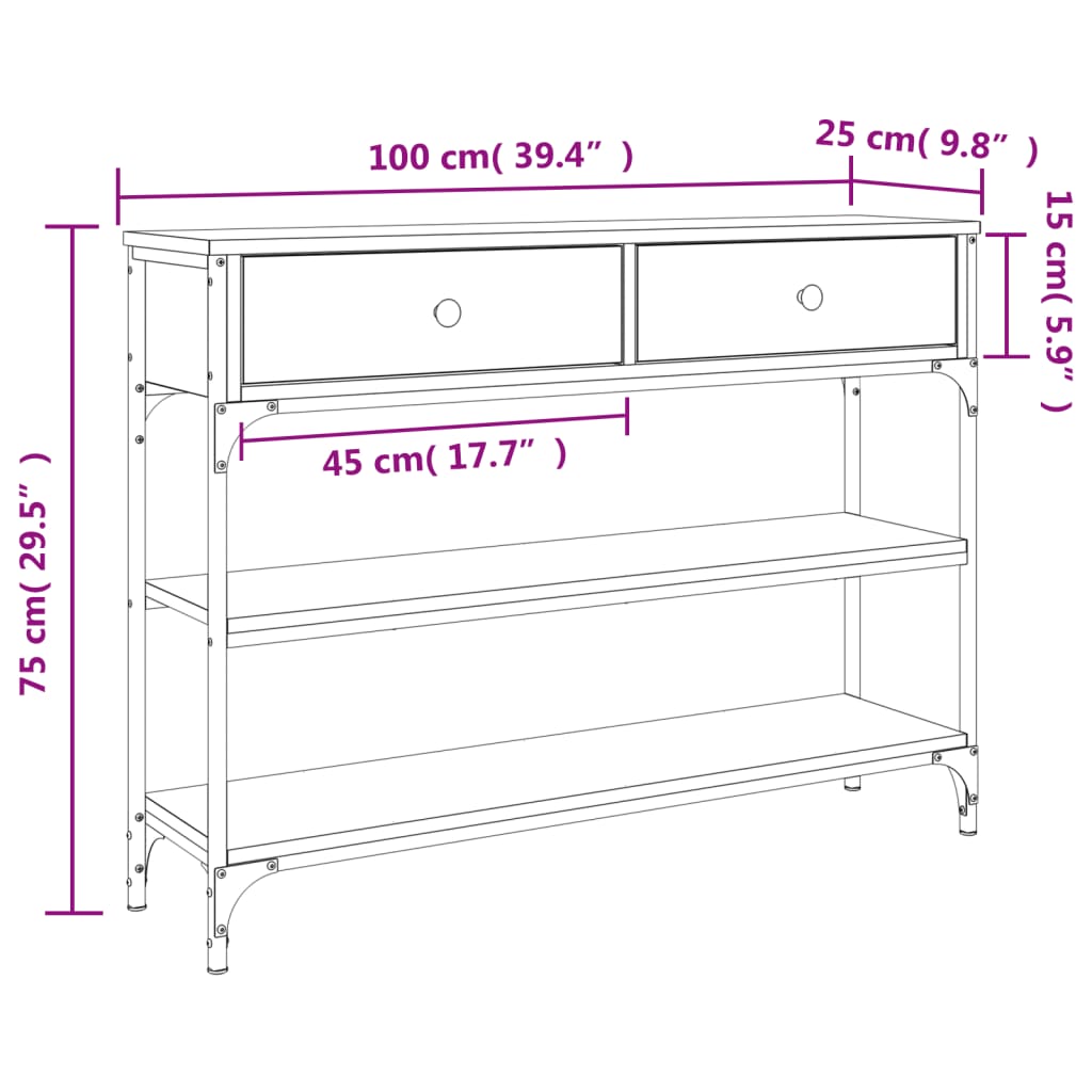 Console Table | Grey sonoma | Engineered wood, metal | 100x25x75 cm