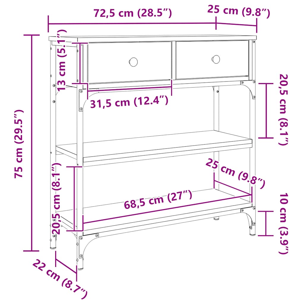 Console Table Grey Sonoma 72.5x25x75 cm Engineered Wood