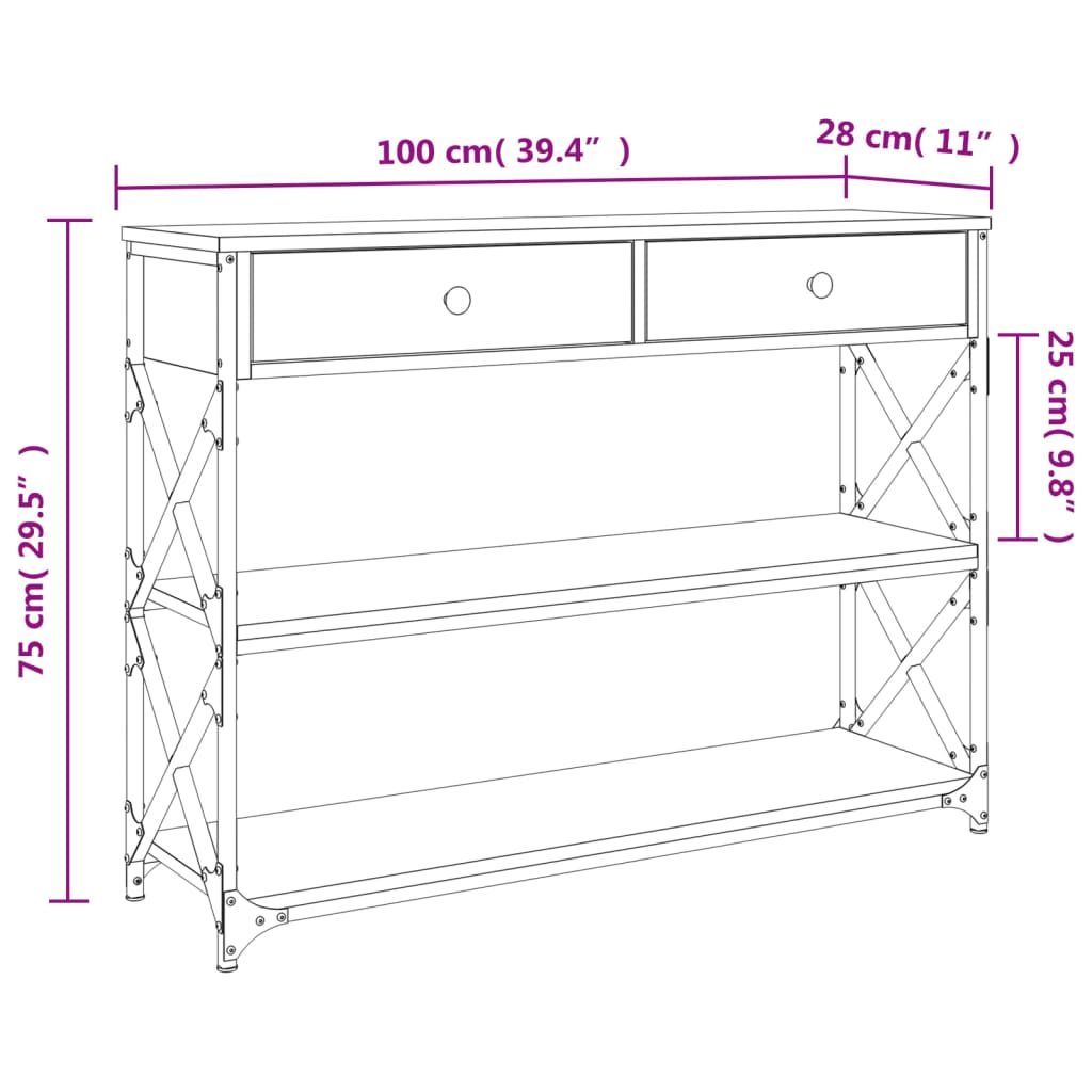 Console Table | Sonoma oak | Engineered wood | Narrow | Adjustable Feet