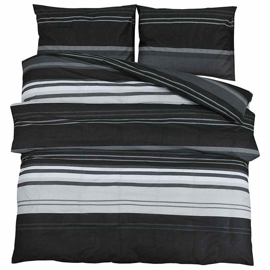 Duvet Cover Set Black Stripes 260x240 cm Cotton
