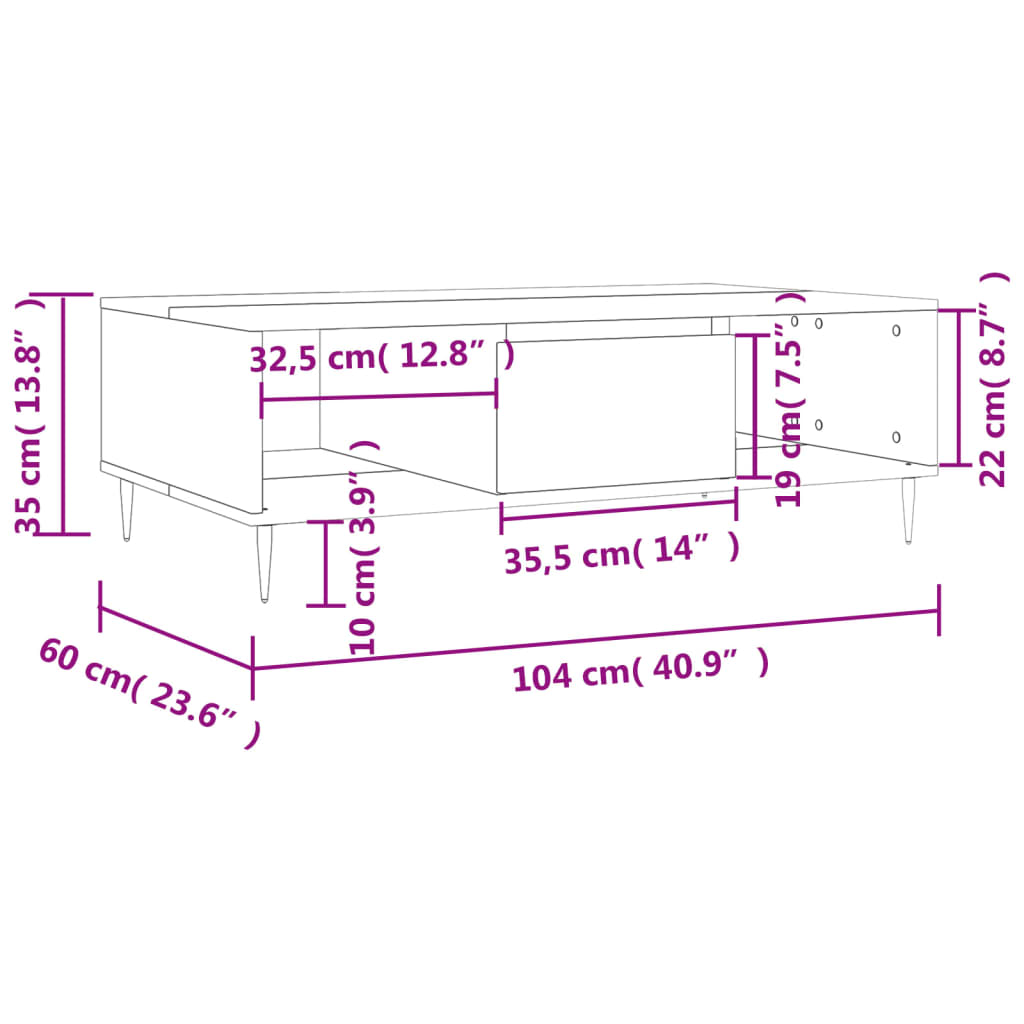 Coffee Table High Gloss White 104x60x35 cm Engineered Wood
