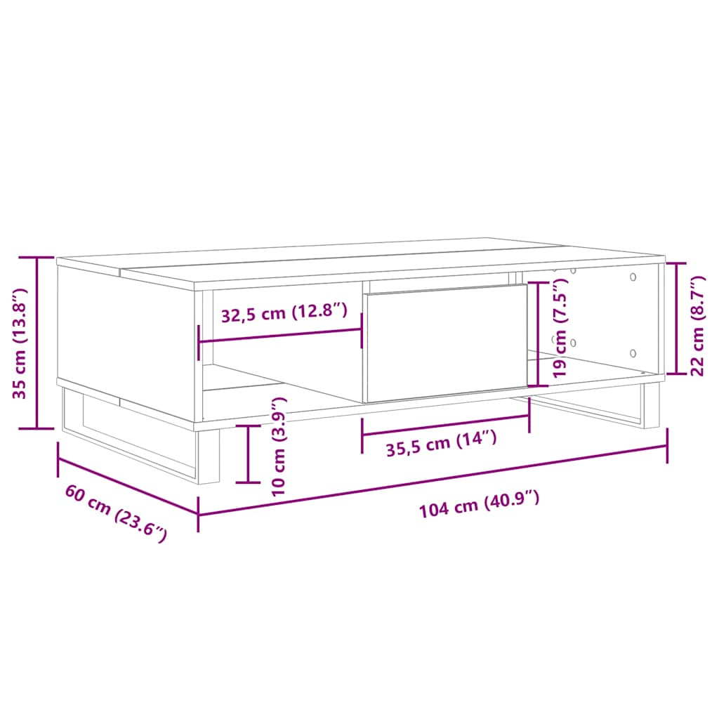 Coffee Table Grey Sonoma 104x60x35 cm Engineered Wood