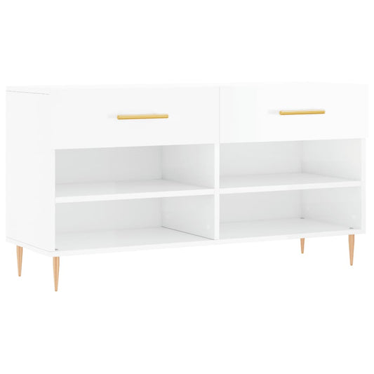 Shoe Bench High Gloss White 102x35x55 cm Engineered Wood