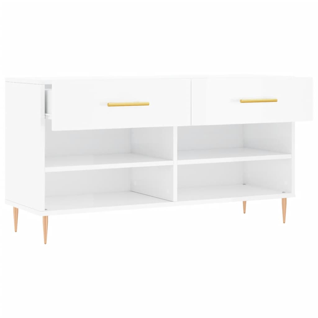 Shoe Bench High Gloss White 102x35x55 cm Engineered Wood