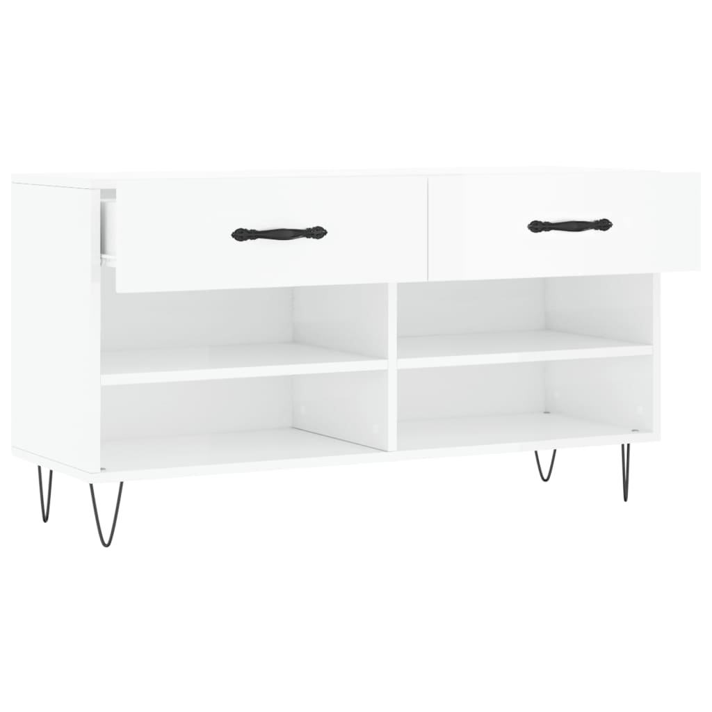 Shoe Bench High Gloss White 102x35x55 cm Engineered Wood