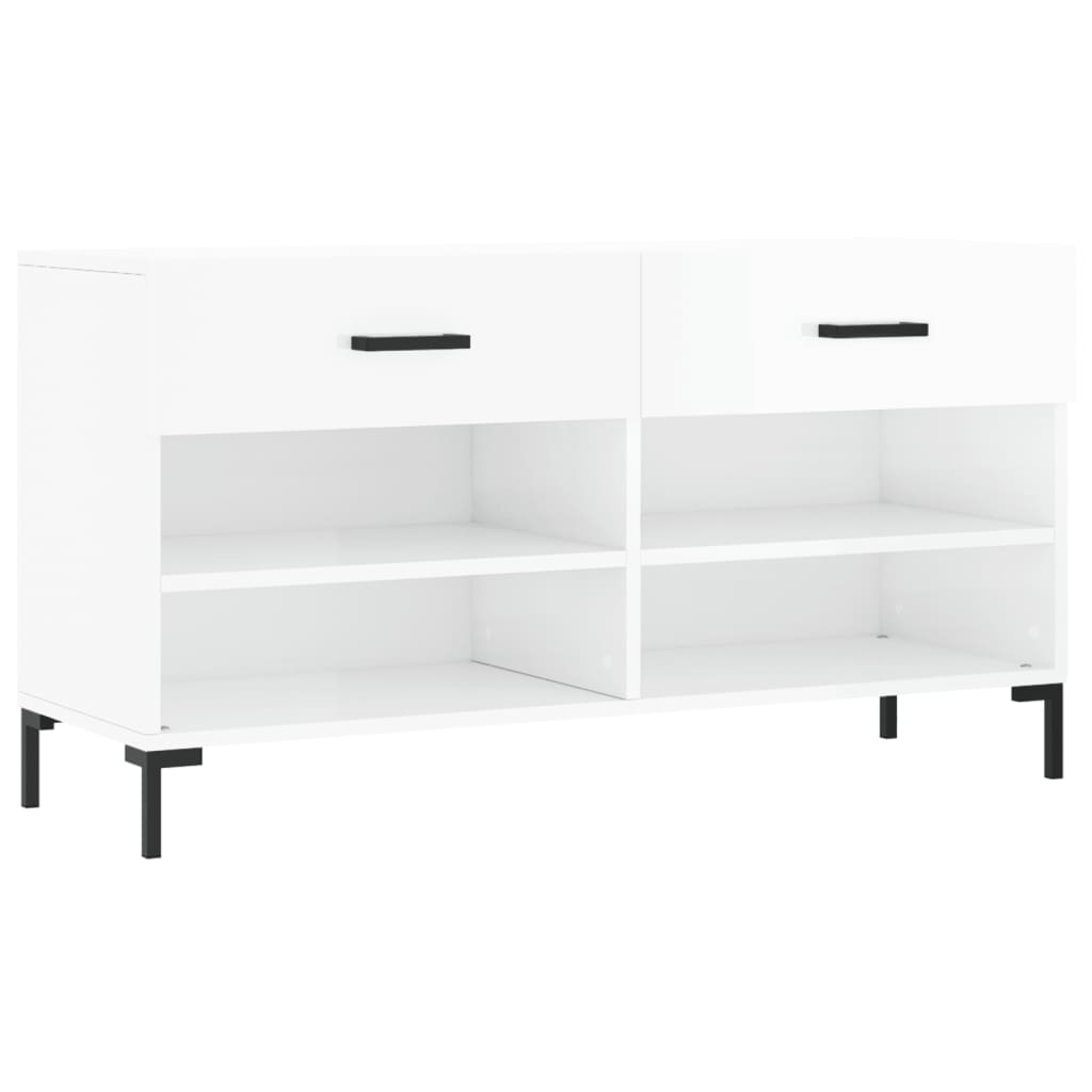 Shoe Bench High Gloss White 102x35x55 cm Engineered Wood