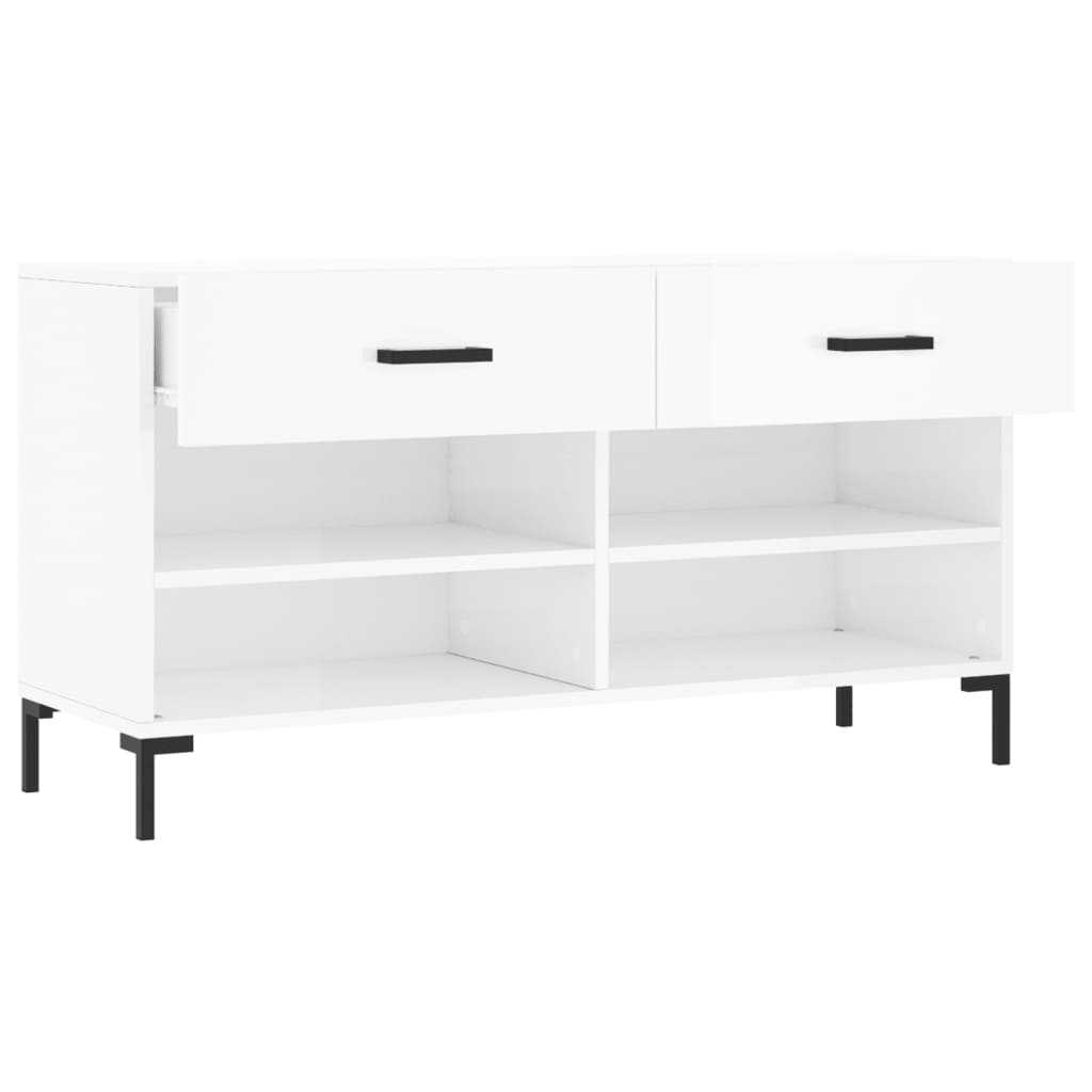 Shoe Bench High Gloss White 102x35x55 cm Engineered Wood