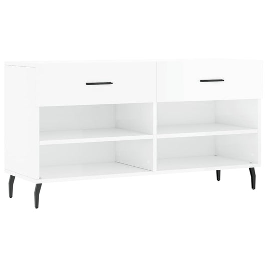 Shoe Bench High Gloss White 102x35x55 cm Engineered Wood