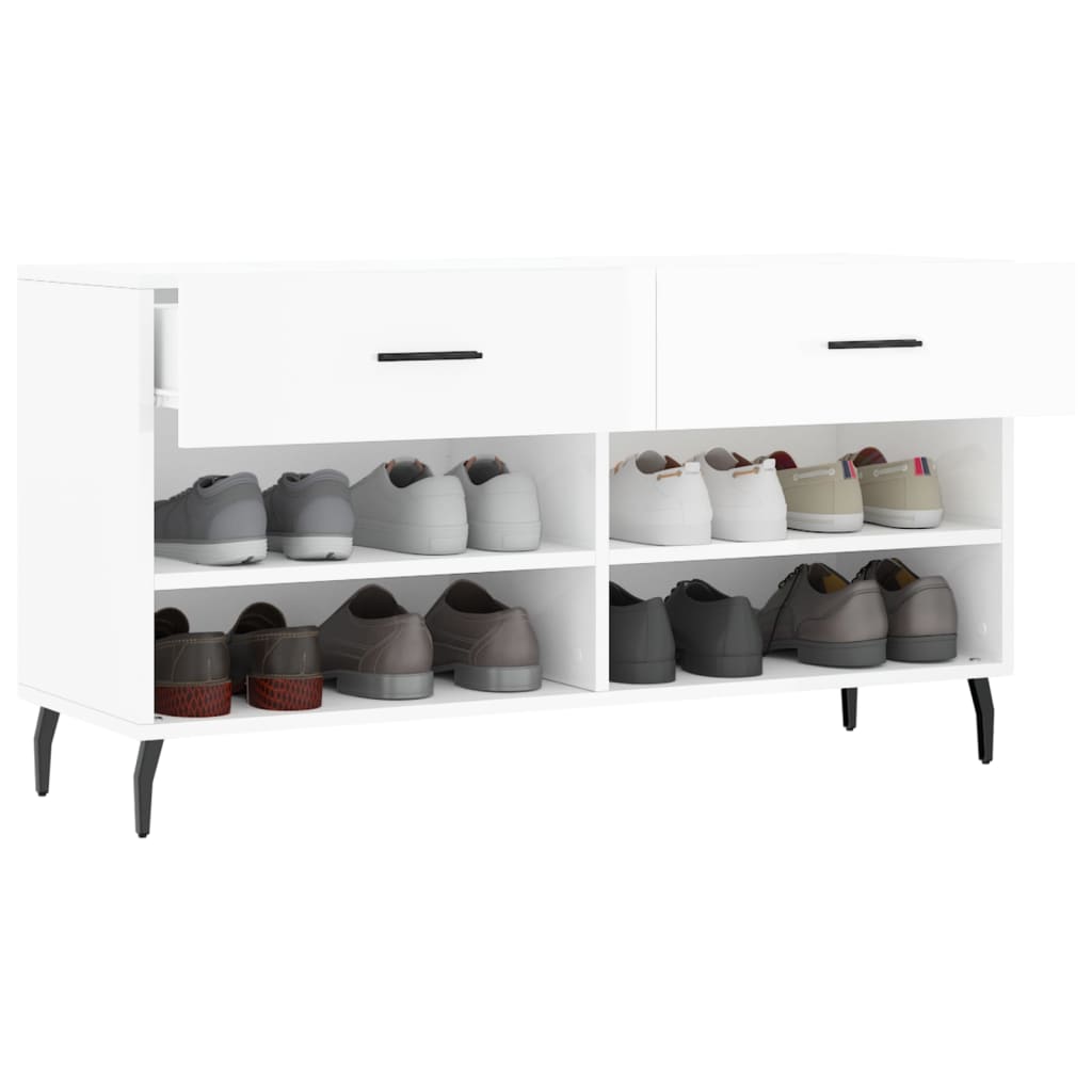 Shoe Bench High Gloss White 102x35x55 cm Engineered Wood