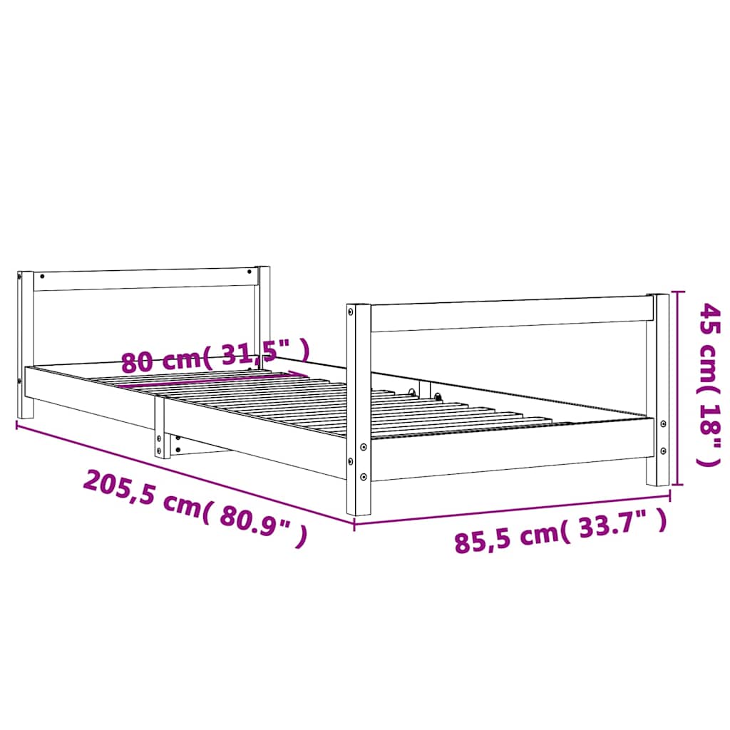 Kids Bed Frame 80x200 cm Solid Wood Pine