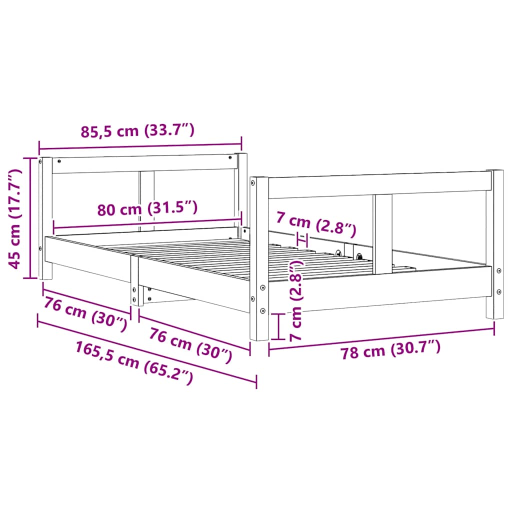 Kids Bed Frame 80x160 cm Solid Wood Pine