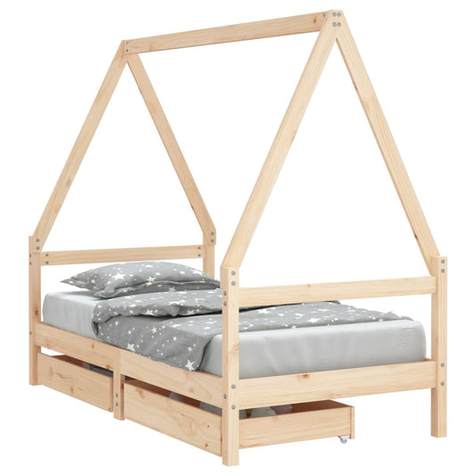 Kids Bed Frame with Drawers 80x160 cm Solid Wood Pine
