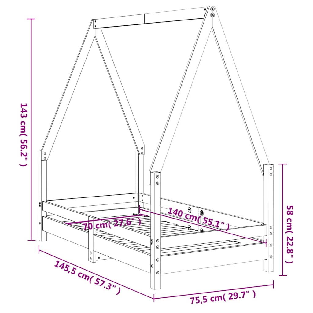 Kids Bed Frame 70x140 cm Solid Wood Pine
