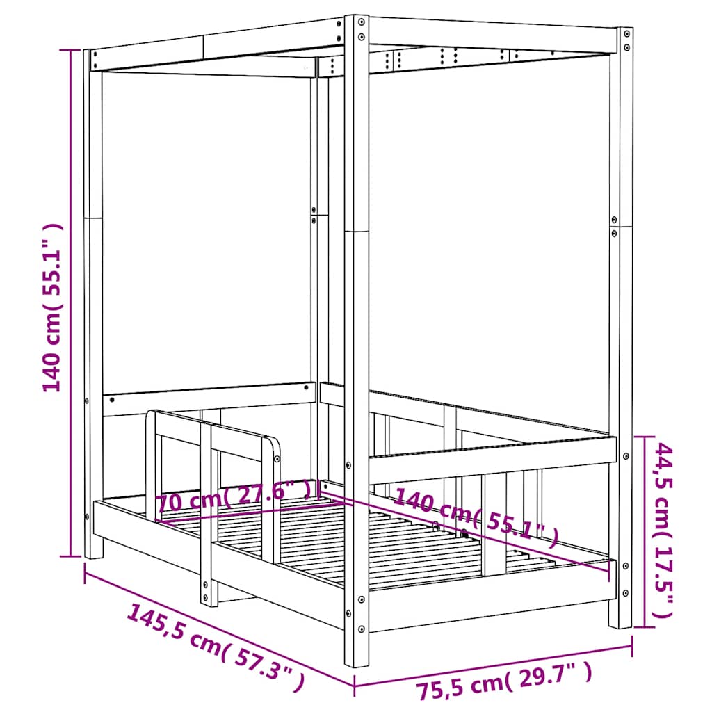 Kids Bed Frame 70x140 cm Solid Wood Pine