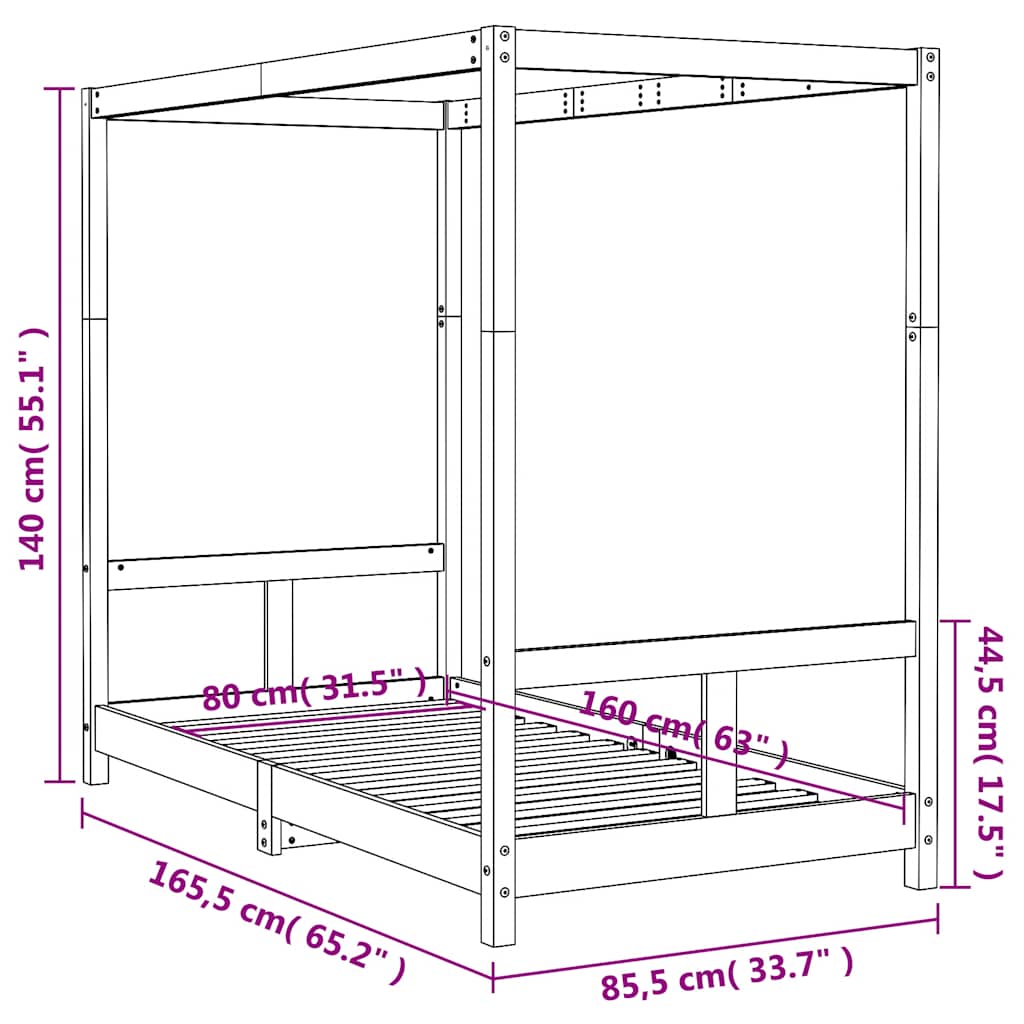 Kids Bed Frame 80x160 cm Solid Wood Pine