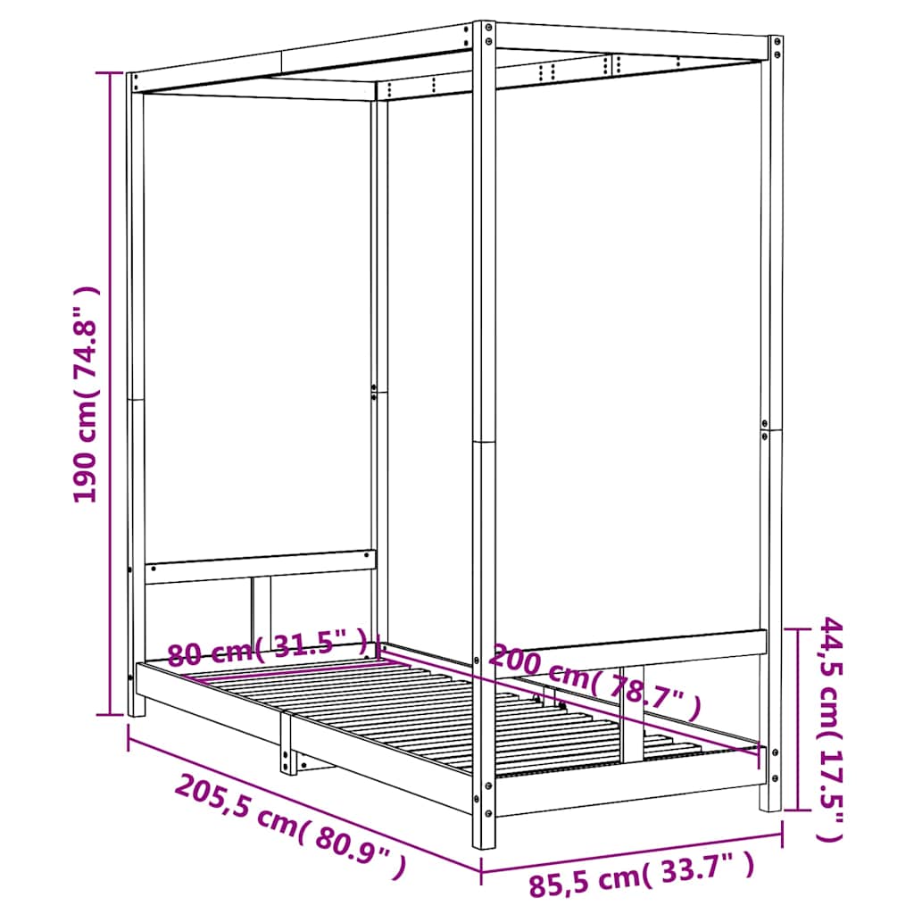 Kids Bed Frame 80x200 cm Solid Wood Pine