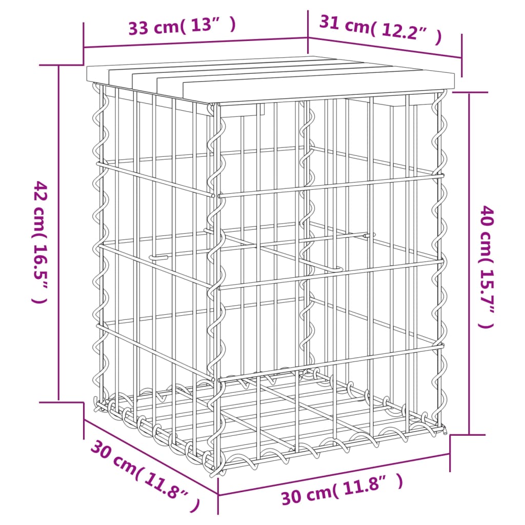 Garden Bench Gabion Design 33x31x42 cm Solid Wood Pine