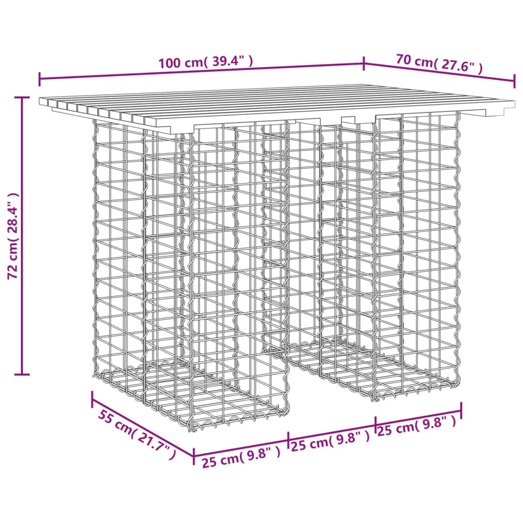 Garden Table Gabion Design 100x70x72 cm Solid Wood Pine