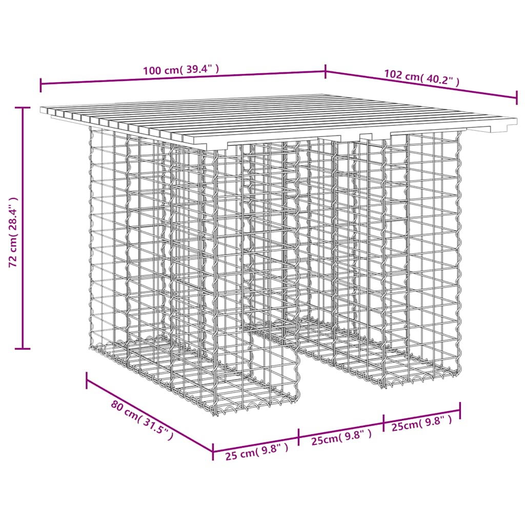 Garden Table Gabion Design 100x102x72 cm Solid Wood Pine