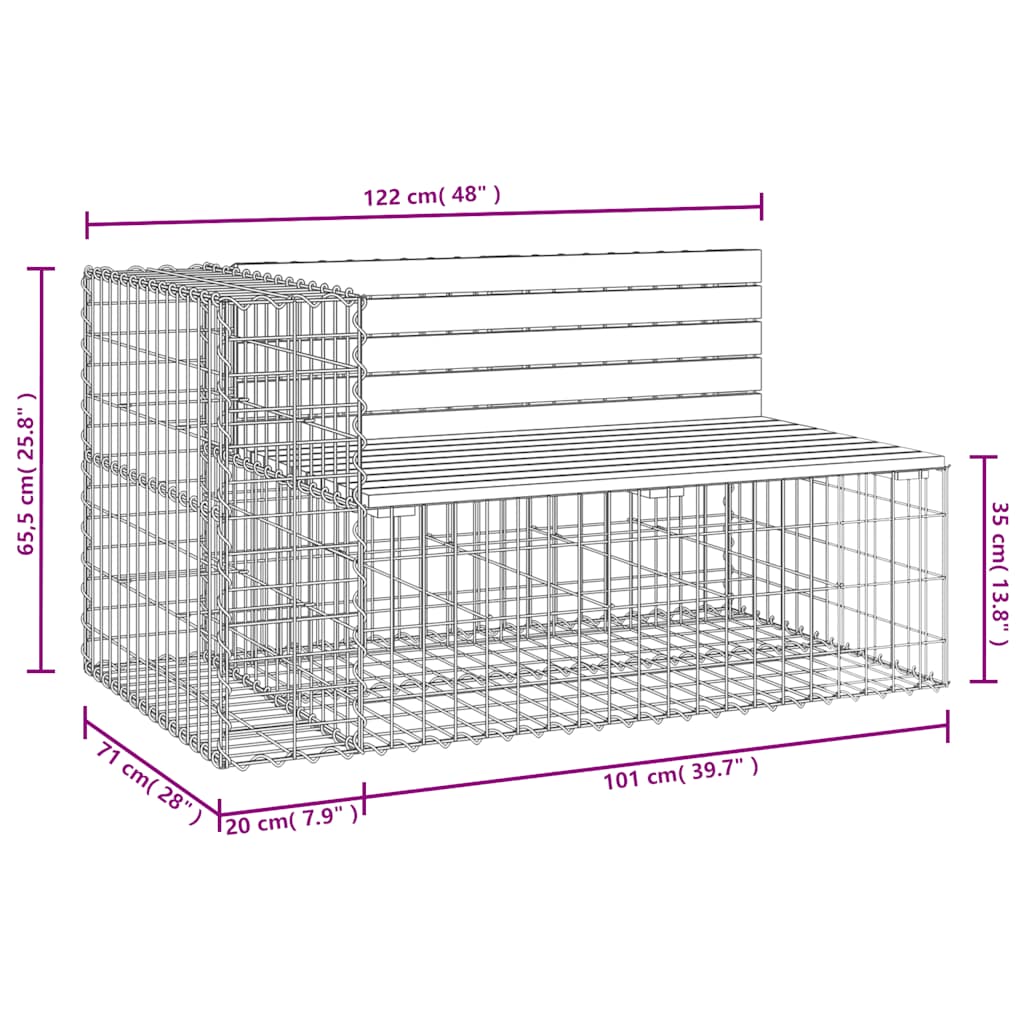 Garden Bench Gabion Design 122x71x65.5 cm Solid Wood Pine