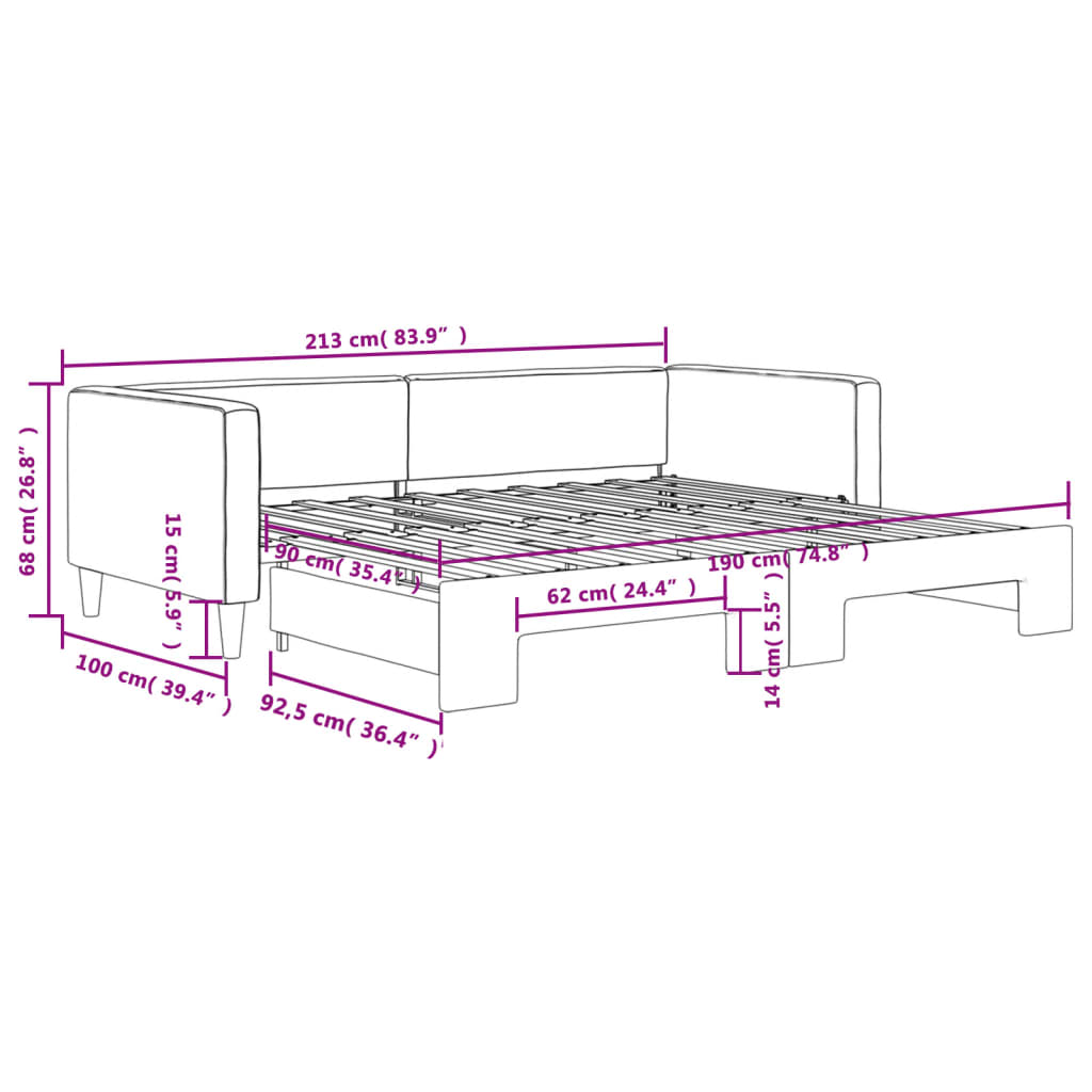 Daybed with Trundle without Mattress Light Grey 90x190 cm Single