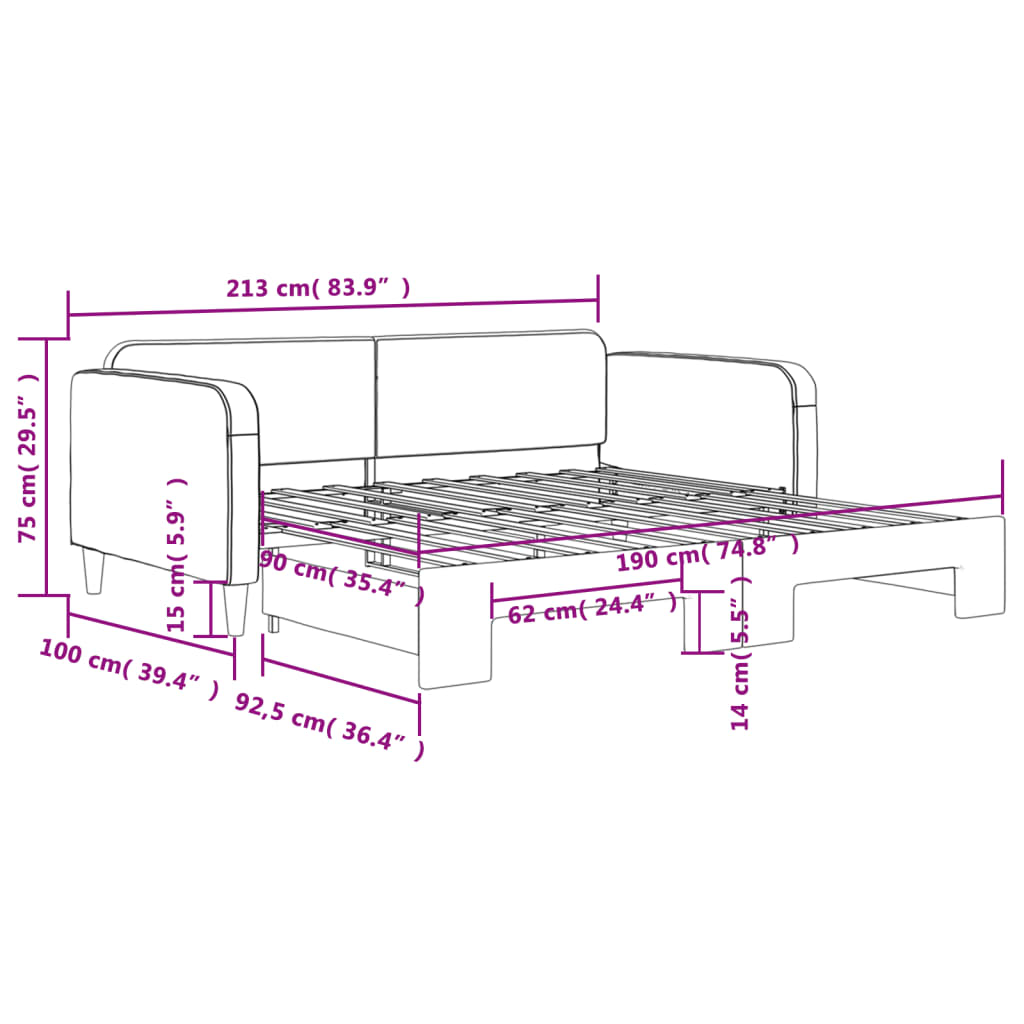 Daybed with Trundle without Mattress Light Grey 90x190 cm Single