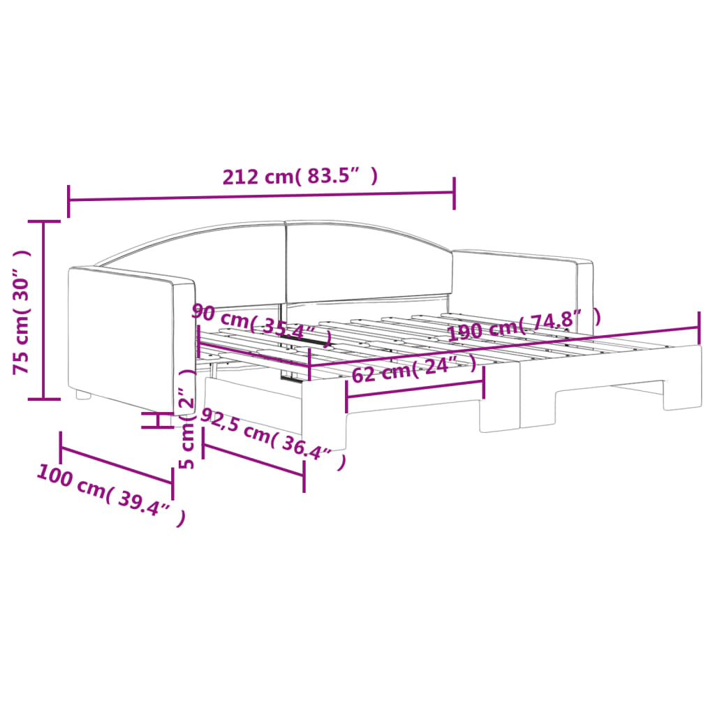 Daybed with Trundle without Mattress Light Grey 90x190 cm Single