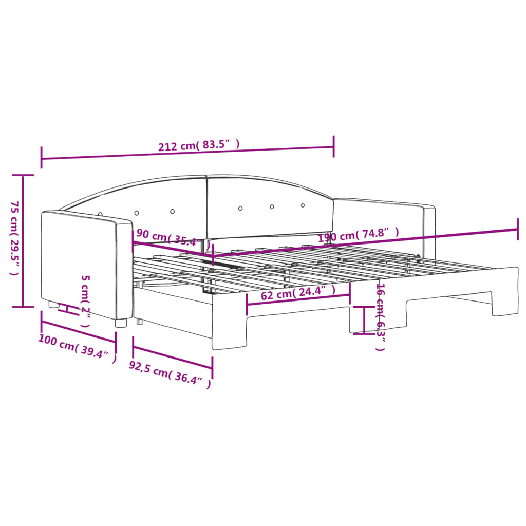 Daybed with Trundle without Mattress Dark Grey 90x190 cm Single