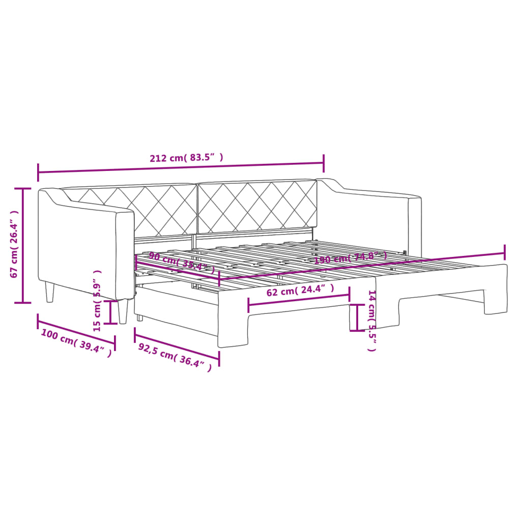 Daybed with Trundle without Mattress Dark Grey 90x190 cm Single