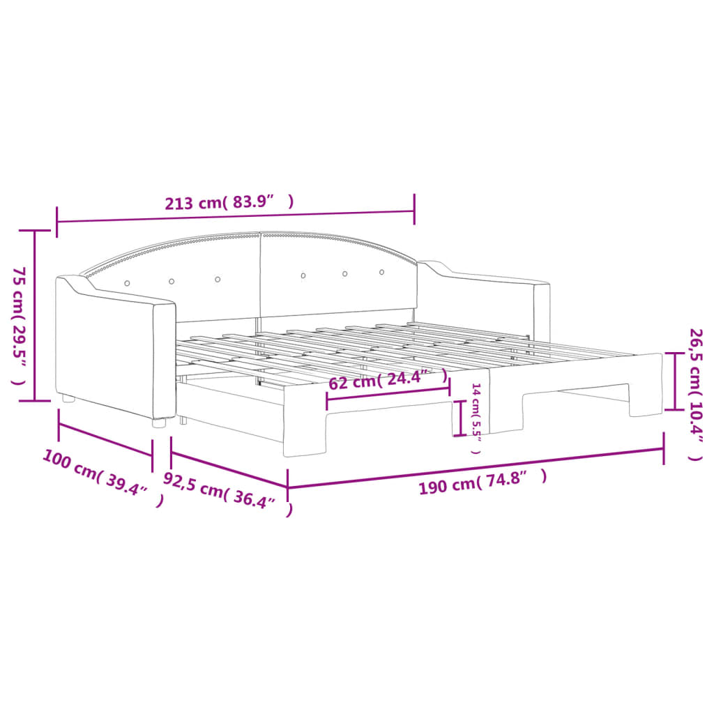 Daybed with Trundle without Mattress Dark Grey 90x190 cm Single