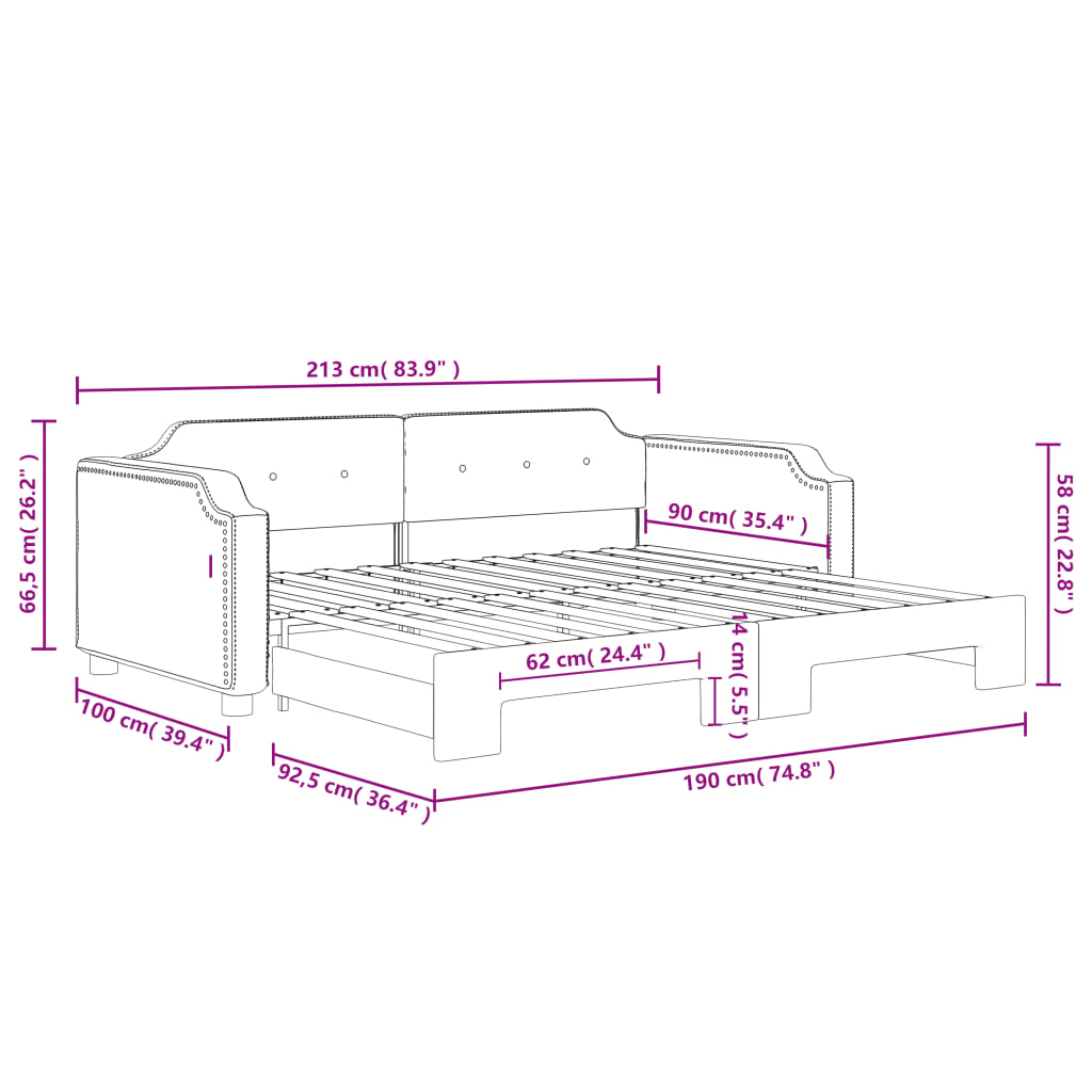 Daybed with Trundle without Mattress Dark Grey 90x190 cm Single