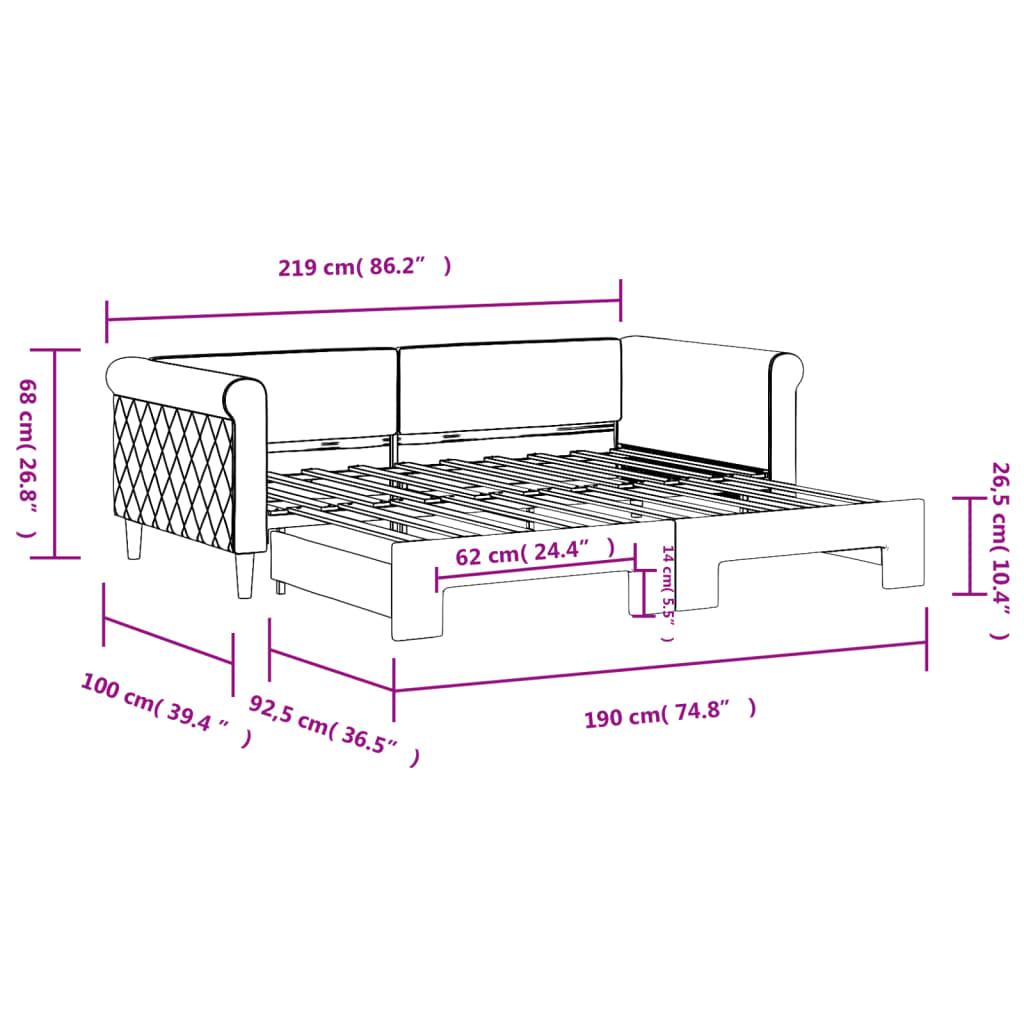 Daybed with Trundle without Mattress Light Grey 90x190 cm Single