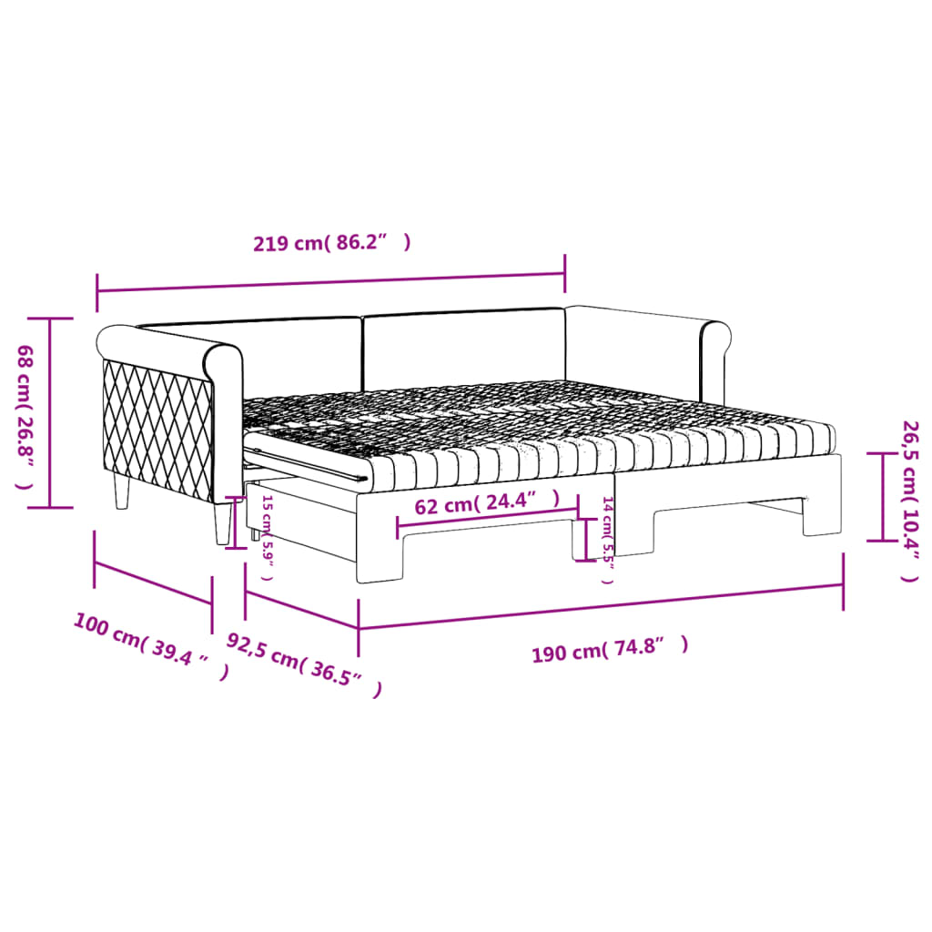 Daybed with Trundle and Mattresses Dark Grey 90x190 cm Velvet