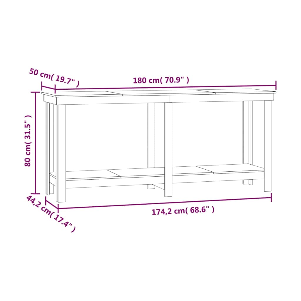 Work Bench Honey Brown 180x50x80 cm Solid Wood Pine