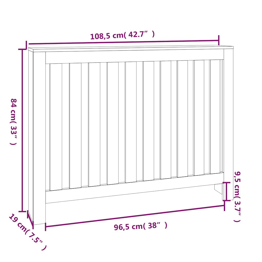 Radiator Cover White 108.5x19x84 cm Solid Wood Pine