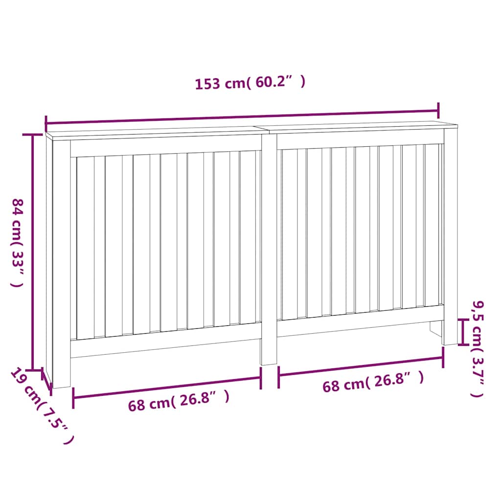 Radiator Cover 153x19x84 cm Solid Wood Pine