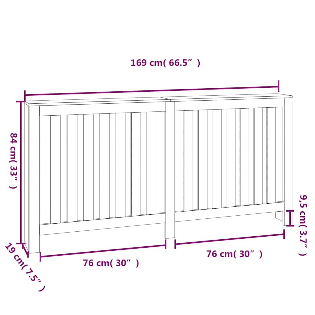Radiator Cover Grey 169x19x84 cm Solid Wood Pine