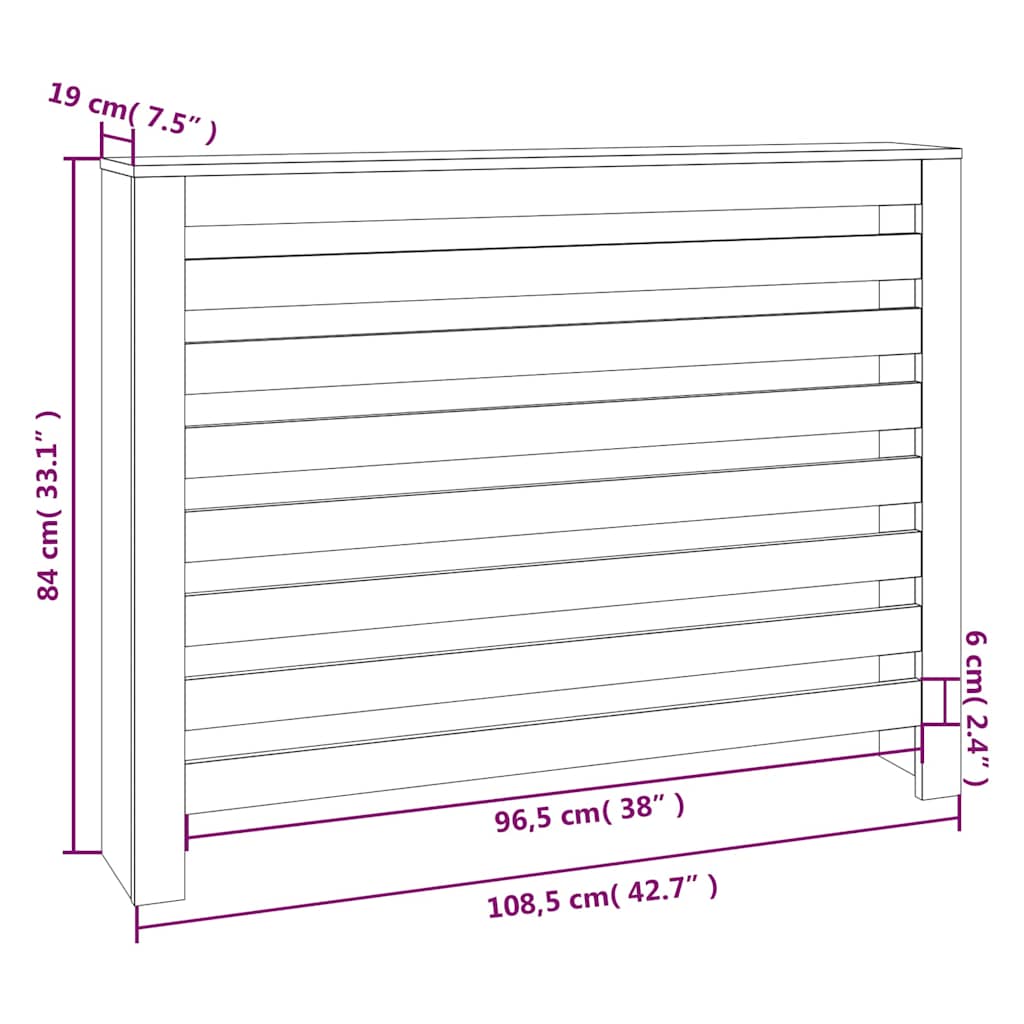 Radiator Cover White 108.5x19x84 cm Solid Wood Pine