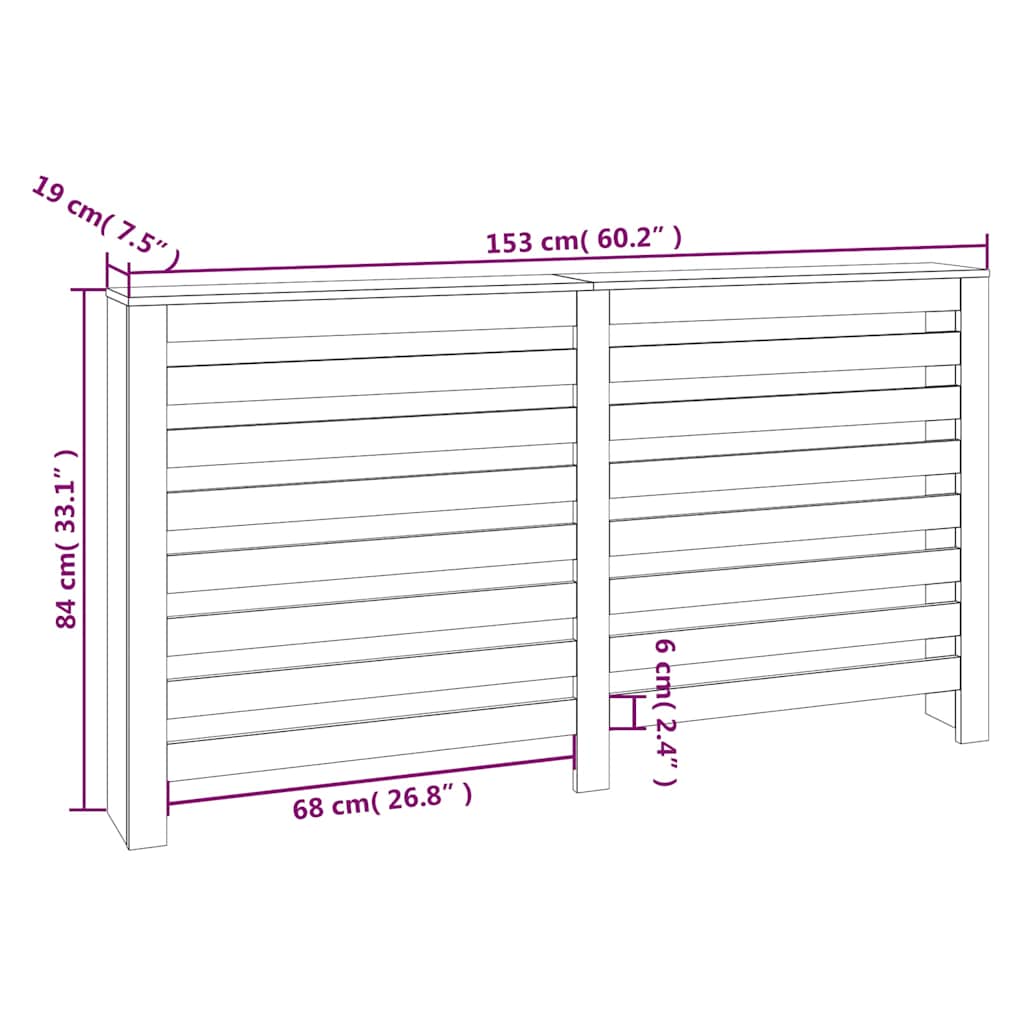 Radiator Cover 153x19x84 cm Solid Wood Pine