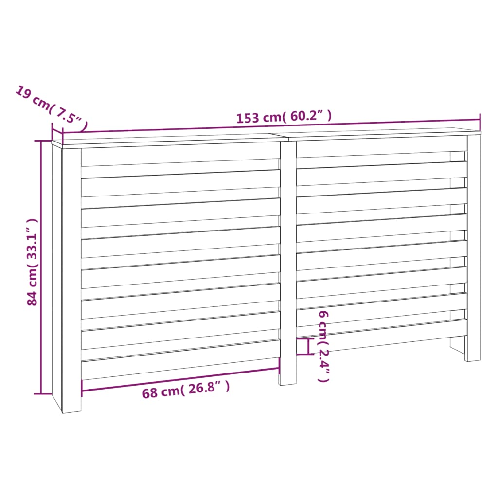 Radiator Cover White 153x19x84 cm Solid Wood Pine
