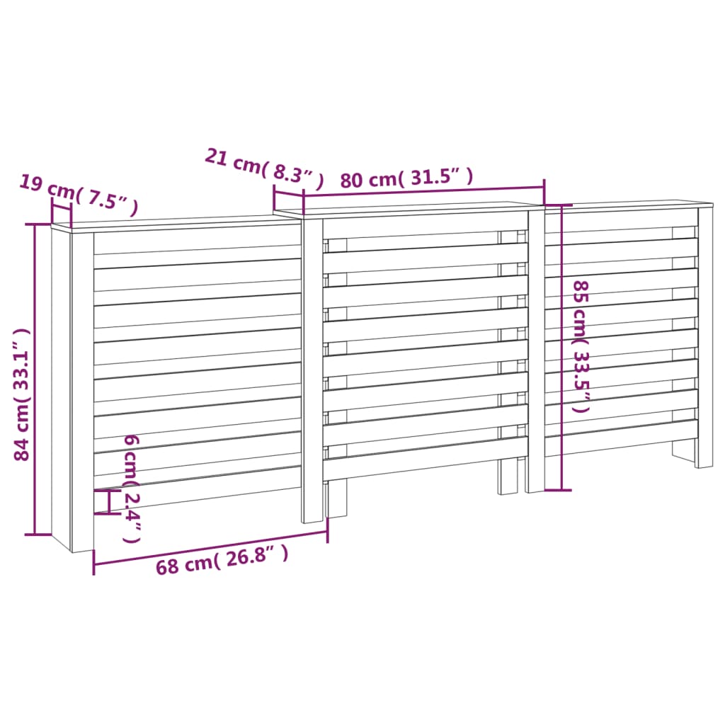 Radiator Cover 210x21x85 cm Solid Wood Pine