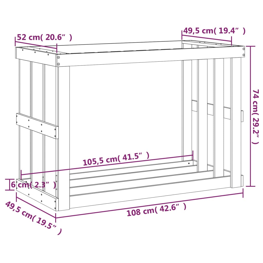 Outdoor Log Holder White 108x52x74 cm Solid Wood Pine
