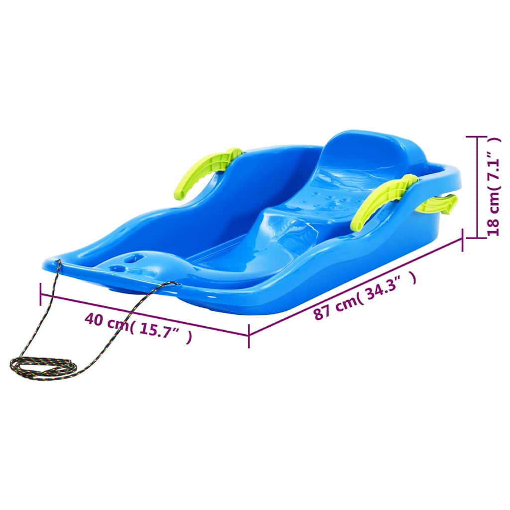 93713 vidaXL Sledge with Brakes Blue 87x40x18 cm Polypropylene