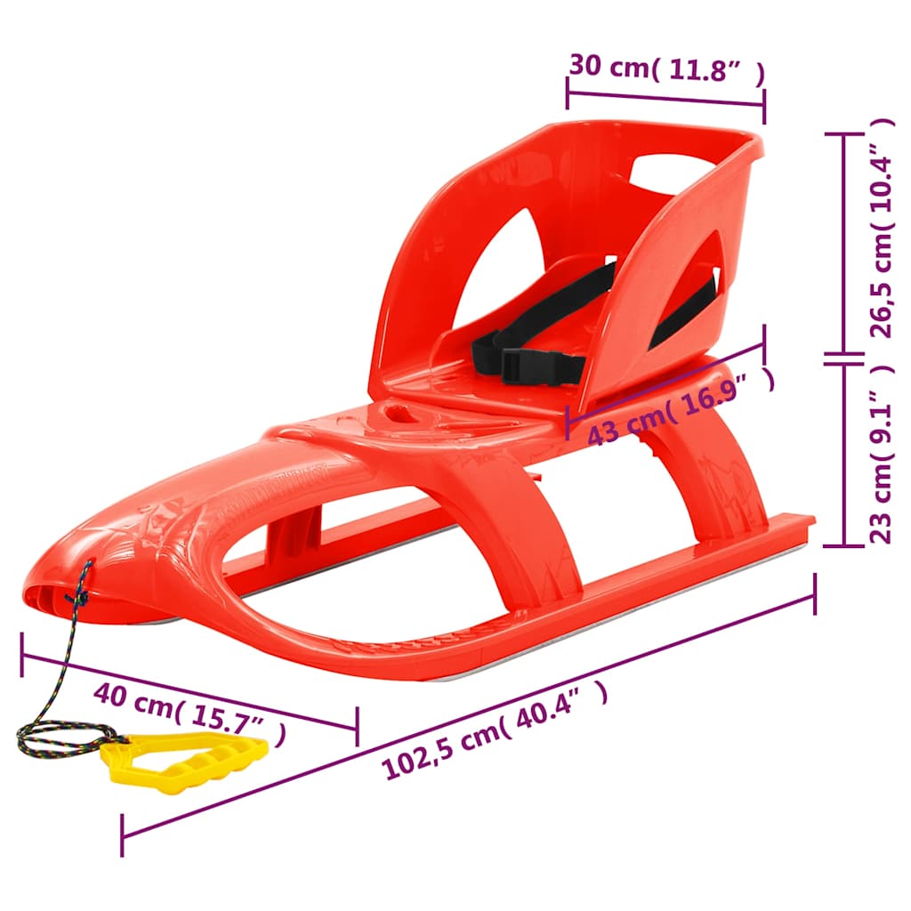 93722 vidaXL Sledge with Seat Red 102,5x40x23 cm Polypropylene