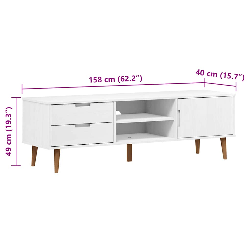 TV Cabinet MOLDE White 158x40x49 cm Solid Wood Pine
